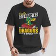 Easily Distracted By Dragons And Books Reading Book Dragon T-Shirt Unique Gifts