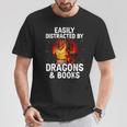 Easily Distracted By Dragons And Books Reading T-Shirt Unique Gifts
