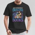 Easily Distracted By Dragons Fantasy Book Reading T-Shirt Unique Gifts