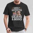 Easily Distracted By Goldens & Books Golden Retriever Dog T-Shirt Unique Gifts