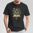 Fantasy Book Flowers Celestial Garden Stars Moon Reading T-Shirt Unique Gifts