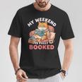 My Weekend Is Fully Booked Cute Cat Book Lover Dad Joke T-Shirt Unique Gifts