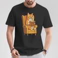 Ginger Tabby Cat Reading Book Glasses Retro Illustration T-Shirt Unique Gifts