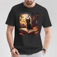 Halloween Cat Reading Books Spooky Cat Reader Teachers T-Shirt Unique Gifts