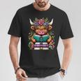 Highland Cow Book Floral Bookworm T-Shirt Unique Gifts
