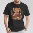 Highland Cow Reading Book Graphic Cow With Book Floral T-Shirt Unique Gifts