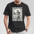 Leave Reality Enter Books Skeleton Reading Book T-Shirt Unique Gifts