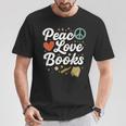 Peace Love Books Cute Retro Reading Graphic T-Shirt Unique Gifts