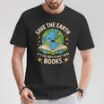 Planet With Books Reader Reading Environmentalist Earth Day T-Shirt Unique Gifts