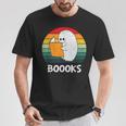 Retro Book Ghost Reading Halloween Teacher Men Women T-Shirt Unique Gifts