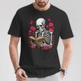Skeleton Reading Book Lover Floral Flowers Bookish Bookworm T-Shirt Unique Gifts