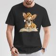 Tiny Puppy Open Book Reading Dog Lover Graphic Round Glasses T-Shirt Unique Gifts