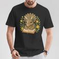 Triceratops Dinosaur Reading Book Flowers Floral T-Shirt Unique Gifts