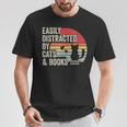 Vintage Retro Easily Distracted By Cats And Books T-Shirt Unique Gifts