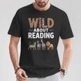 Wild About Reading Retro Animal Book Lover Librarian Teacher T-Shirt Unique Gifts