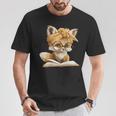 Women's Cute Fox Reading Book Lover Animal Graphic Baby Portrait T-Shirt Unique Gifts