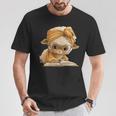 Women's Cute Lamb Reading Book Lover Animal Graphic Baby Sheep Open T-Shirt Unique Gifts