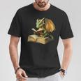 Women's Dragon Bookworm Reading Book Graphic T-Shirt Unique Gifts