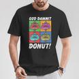 Women's Dungeon Crawler Carl God Damnit Donut Cat Pop Art Book T-Shirt Unique Gifts