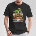 Women's Unearth a Story Dinosaur Reading Books Summer 2026 T-Shirt Unique Gifts