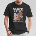 Women's Unearth A Story Reading Mammoth Prehistoric Book Librarian T-Shirt Unique Gifts
