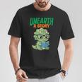 Women's Unearth a Story Summer Reading 2026 Triceratops Dino Book T-Shirt Unique Gifts