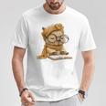Baby Reptile Small Book Reading Graphic Lizard Round Glasses T-Shirt Unique Gifts