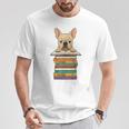 Cute French Bulldog Reading On Pile Of Books T-Shirt Unique Gifts