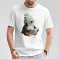 Cute Penguin Reading Book Faux-Crochet Print T-Shirt Unique Gifts