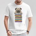 Cute Pug Dog Reading Book On Pile Of Books T-Shirt Unique Gifts Cute Pug Dog Reading Book On Pile Of Books T-Shirt Unique Gifts