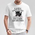 Easily Distracted By Cats And Books Cat Book Lover T-Shirt Unique Gifts