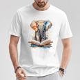 Elephant Reading Book Animal Art Print Graphic T-Shirt Unique Gifts