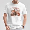 Fox And Book Lover Graphic For Women And Spring Pink Flower T-Shirt Unique Gifts