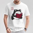 Grumpy Frog Book Lover Librarian Anime Japanese T-Shirt Unique Gifts