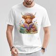 Highland Cow Book Floral Bookworm Librarian Cute Easter Day T-Shirt Unique Gifts