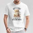 Just A Girl Who Loves Cats And Books Kitties Pet Art Lover T-Shirt Unique Gifts