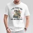 I Just Really Like Cats And Books Cat Watercolor T-Shirt Unique Gifts