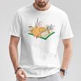 Kawaii Cat Women's Cat Books Flowers T-Shirt Unique Gifts Kawaii Cat Women's Cat Books Flowers T-Shirt Unique Gifts