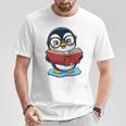 Kawaii Penguin In Cartoon Style With Book And Glasses T-Shirt Unique Gifts