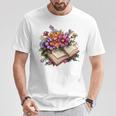 Open Book With Colorful Flowers For Readers T-Shirt Unique Gifts