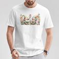 Teacher Gnome Motif Floral Stack Of Books Decor Cute Reading T-Shirt Unique Gifts
