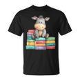 Adorable Donkey With Heart Sitting On Colorful Book Stack T-Shirt