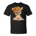 Adorable Fawn Reading Book Lover With T-Shirt