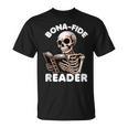 Bonafide Reader Cute Skeleton Reading a Book Lover Bookish T-Shirt