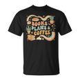 Book Lover Coffee Plants Retro Cozy Succulent Reading Groovy T-Shirt