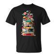 Book Stack With Flowers Reading Lover Bookish T-Shirt