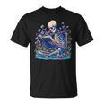 Bookish Skeleton Reading In Wildflowers Book Lover Bookworm T-Shirt