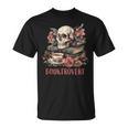 Booktrovert Skull Books Tea Flower Gothic Bookworm Bookish T-Shirt