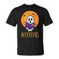 Boooks Moon Ghost Reading Halloween Bookworm Librarian Book T-Shirt