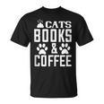 Cat Lover Cats Books And Coffee T-Shirt